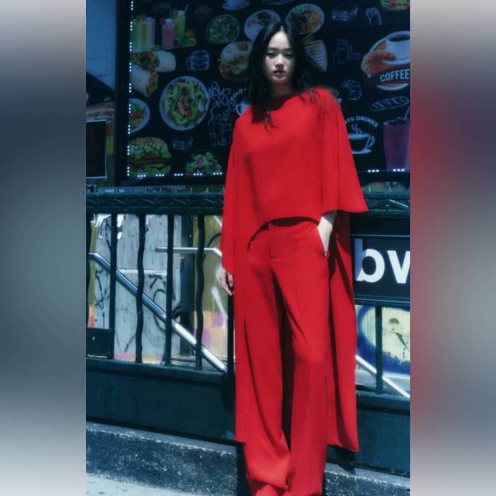 Zara Red Asymmetric Long Cape Blouse. Size M-L.